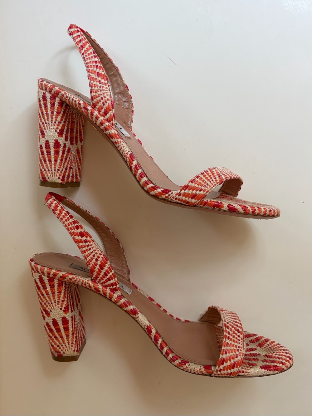 Aquazzura “Sundance” 50mm Block Heel, Raffia, Slingback